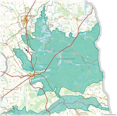 mapa dojazdowa do obozowiska w Dolinie Rospudy